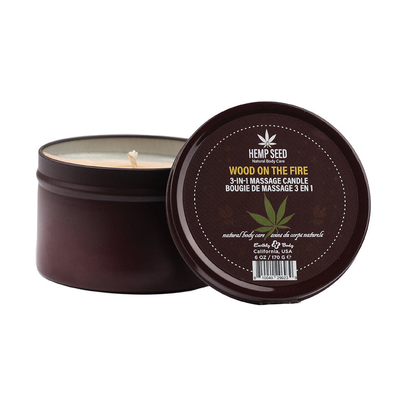 Earthly Body Hemp Seed 3-in-1 Holiday Candle Wood On The Fire 6 oz. - Headshop.com