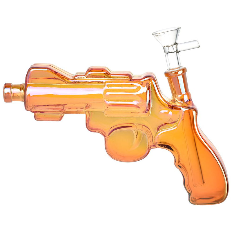 Revolver Handgun Electroplated Glass Water Pipe - 8" / 14mm F / Colors Vary - Headshop.com