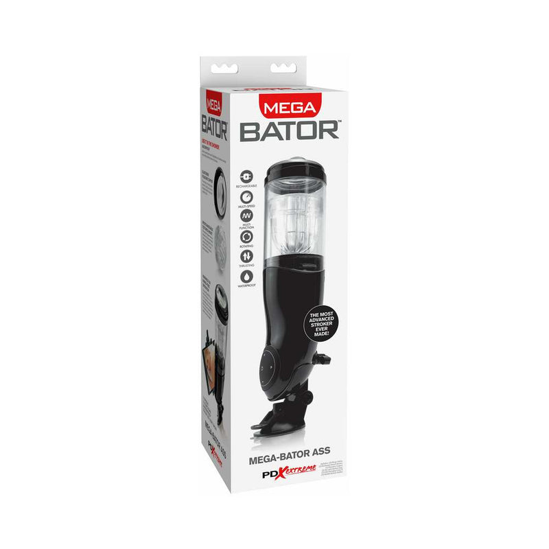 PDX Mega-Bator Ass Rechargeable Rotating Thrusting Stroker With Hands-Free Suction Cup Clear/Black