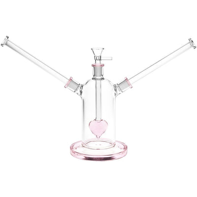 Date Night Heart Perc Dual Neck Glass Water Pipe - 7" / 14mm F