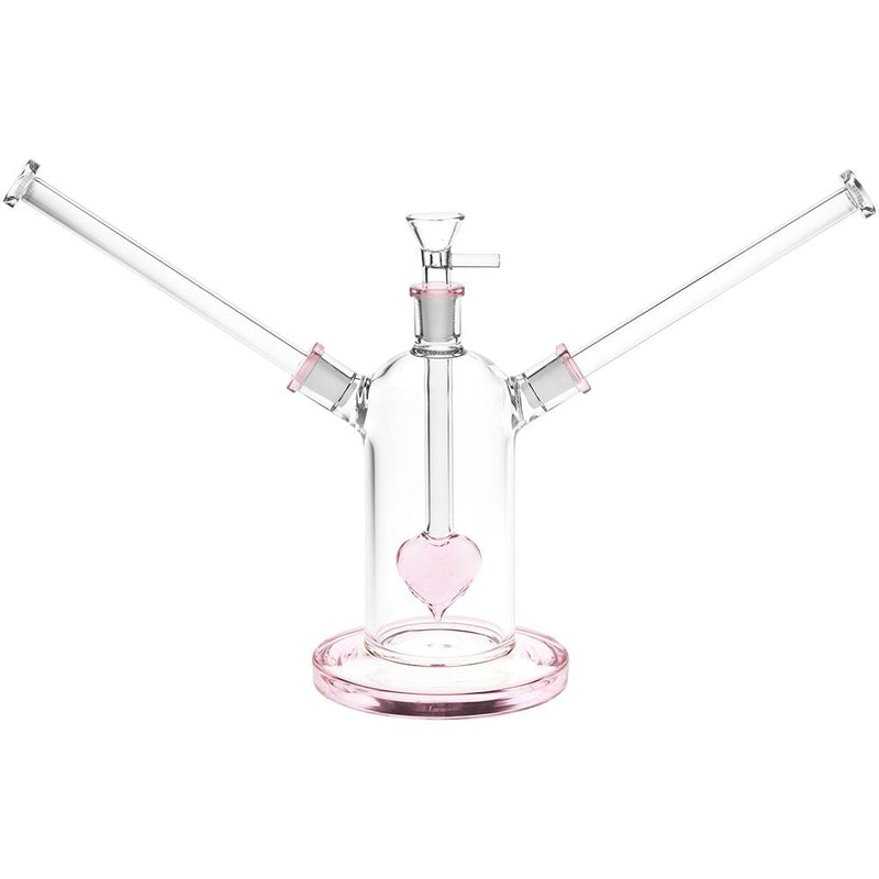 Date Night Heart Perc Dual Neck Glass Water Pipe - 7" / 14mm F