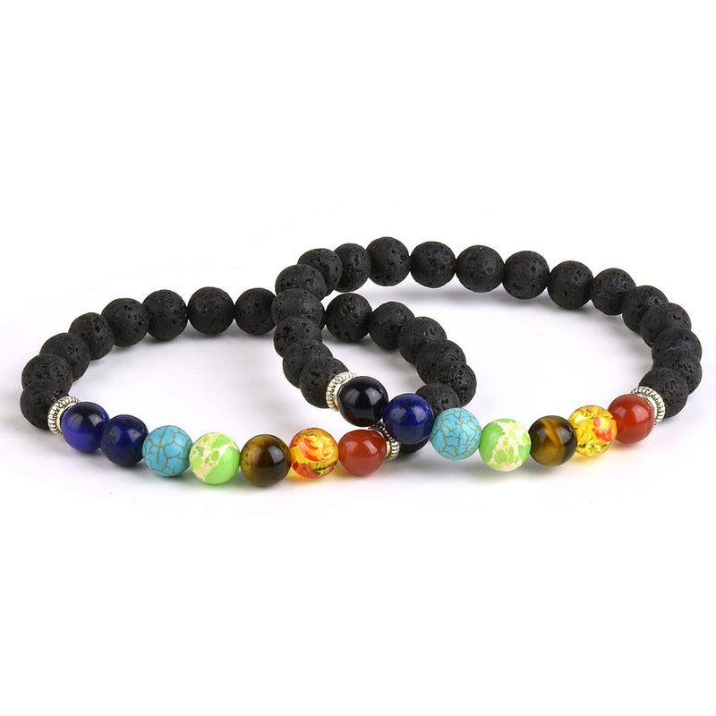 Semi-precious & Lava Stone Bead Chakra Power Bracelet -12PK - Headshop.com