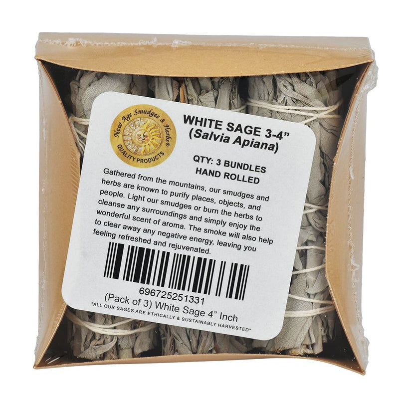 New Age Premium Organic California White Sage 4" 3ct