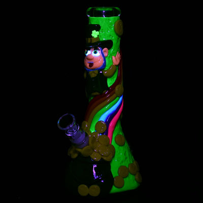 St. Patrick's Day Pot of Gold Glow In The Dark Water Pipe - 10" / 14mm F - Headshop.com