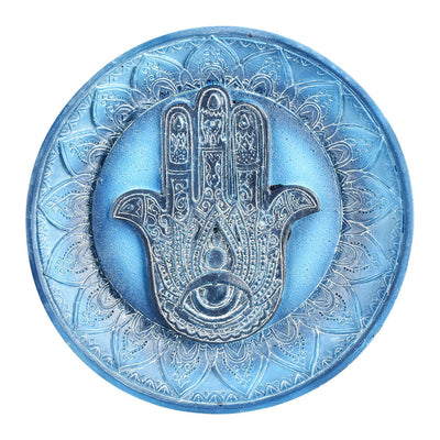 Blue Hamsa Hand Polyresin Incense Burner - 4.75" - Headshop.com