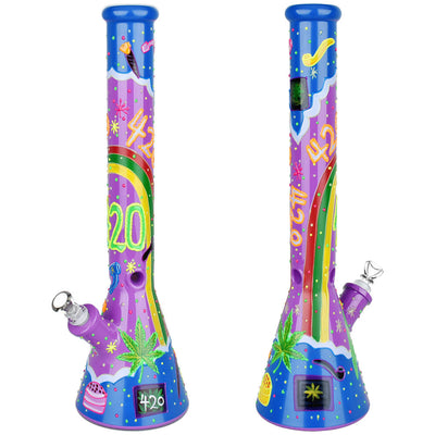 Beach Vibes 420 Painted Glass Beaker Water Pipe - 18" / 14mm F - Headshop.com