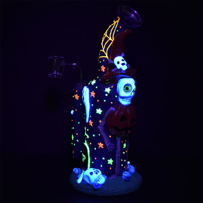 Frightening Fiesta Enamel on Glow in The Dark Glass Dab Rig - 9.5" - Headshop.com