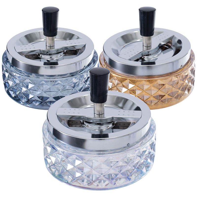 Fujima Gem-cut Glass Spinning Ashtray | 4.75" - Headshop.com