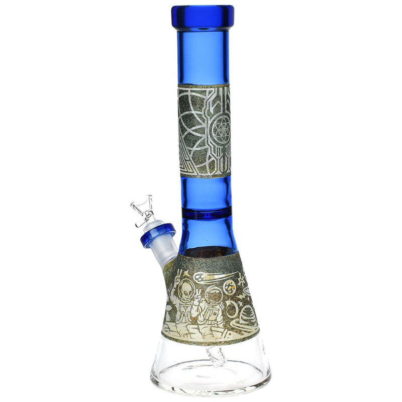 Alien Cosmos Etched Beaker Glass Water Pipe - 14.75" / 14mm F / Colors Vary