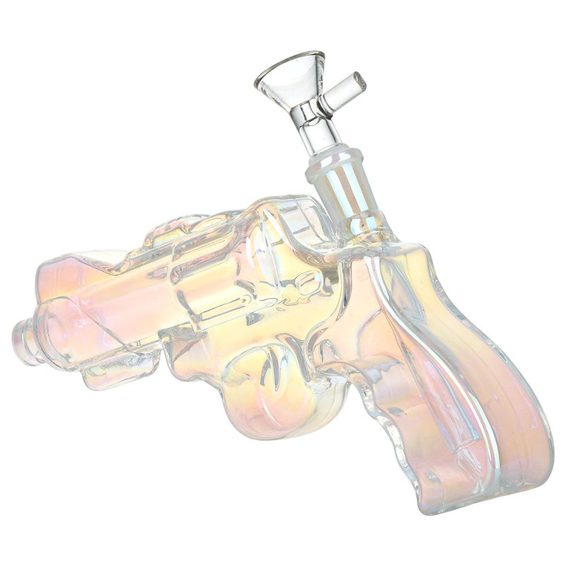 Revolver Handgun Electroplated Glass Water Pipe - 8" / 14mm F / Colors Vary - Headshop.com