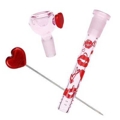 Pulsar Valentine's XOXO Glass Beaker Water Pipe & Hand Pipe Set - 10" / 14mm F