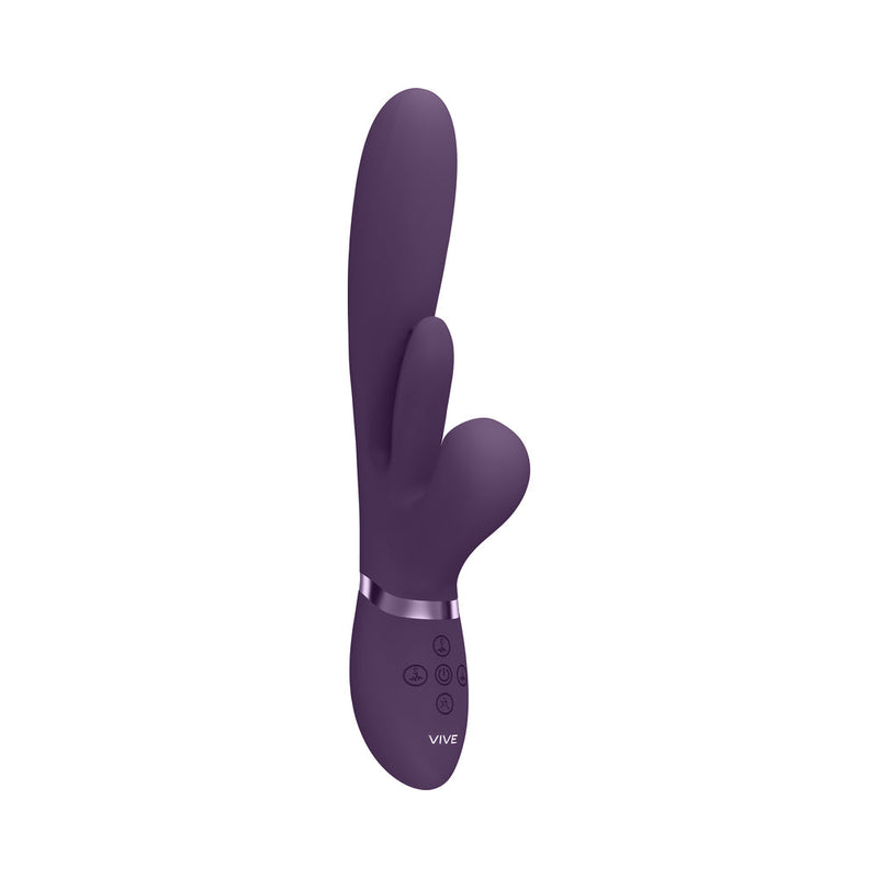 VIVE KURA Rechargeable Thrusting Silicone G-Spot Vibrator with Flapping Tongue and Pulse Wave Stimulator Purple