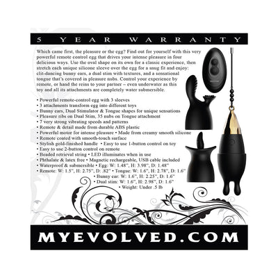 Evolved Egg-Citement 5-Piece Rechargeable Remote-Controlled Vibrator and Accessory Set Black