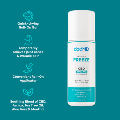 cbdMD CBD Freeze Pain Relief Roller w Menthol & Tea Tree Oil - Headshop.com