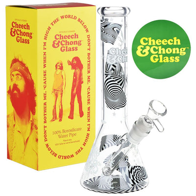 Cheech & Chong Glass Optical Illusion Glow Glass Beaker Water Pipe - 10" / 14mm F