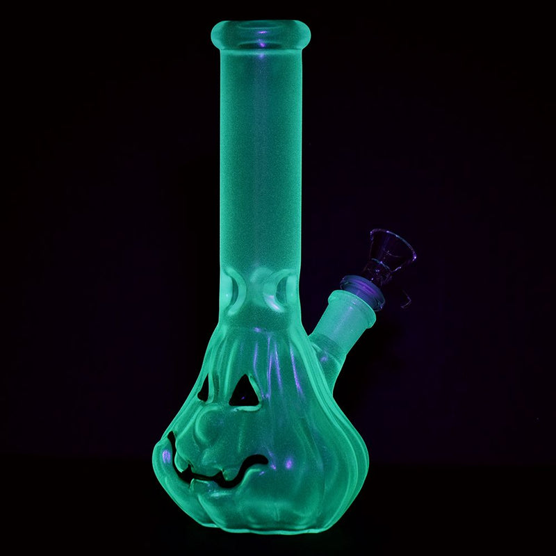 Glow In Dark Jack-O-Lantern Glass Water Pipe - 9.25" / 14mm F / Colors Vary - Headshop.com