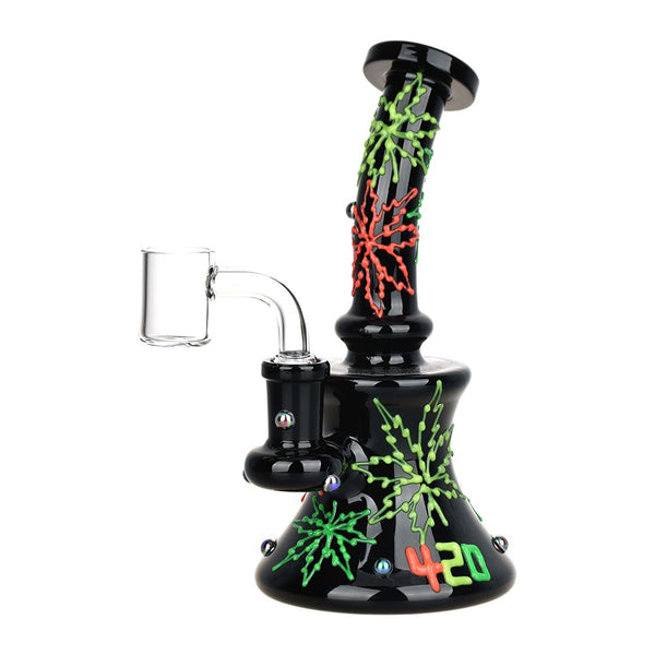 Neon Hemp Leaf Glow In The Dark Dab Rig - 6.5" / 14mm F