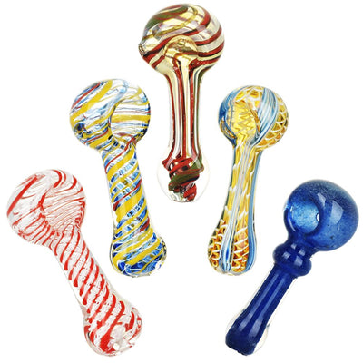 20CT BUNDLE - Strident Striped Assortment Glass Spoon Pipes - 3.5" - Headshop.com