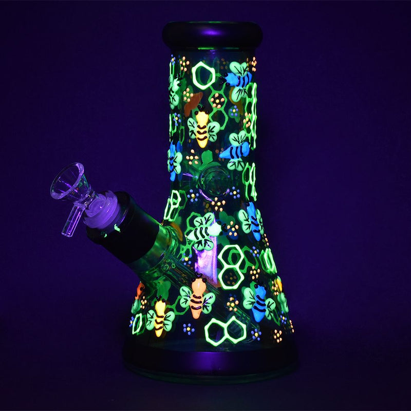 Phantasmagoric Glow In Dark Beaker Glass Water Pipe - 8" / 14mm F / Designs Vary - Headshop.com