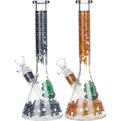 SeshGear Honeycomb Beaker Glass Water Pipe - 9.75" / 14mm F / Colors Vary