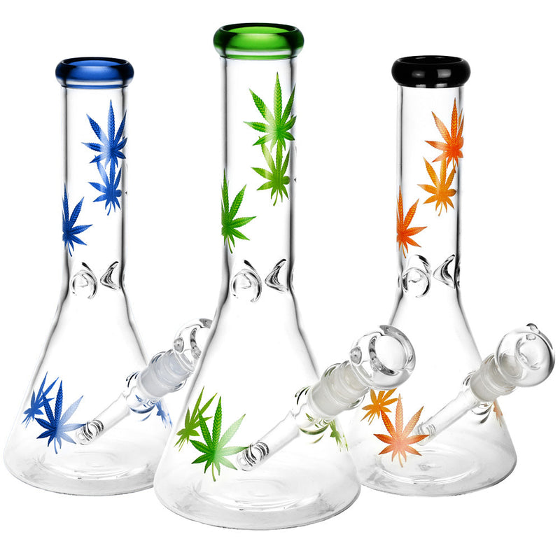 Sacre Bleu Leaf Print Beaker Water Pipe - 10"/14mm F/Colors Vary - Headshop.com