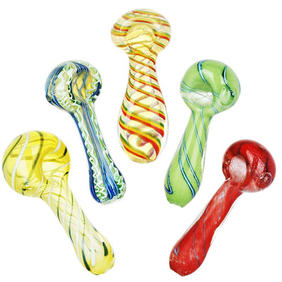 20CT BUNDLE - Strident Striped Assortment Glass Spoon Pipes - 3.5" - Headshop.com