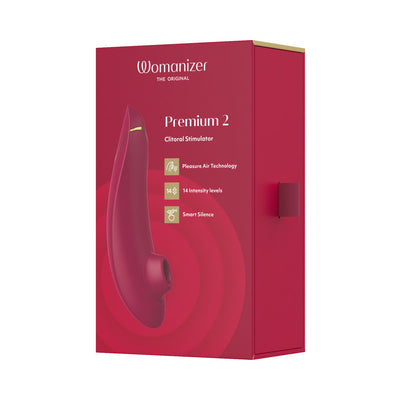 Womanizer Premium 2 Rechargeable Silicone Luxurious Pleasure Air Clitoral Stimulator Bordeaux