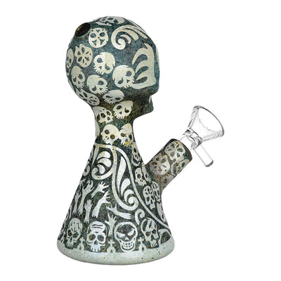 Etched Sugar Skull Glass Water Pipe - 5.5" / 14mm F - Headshop.com