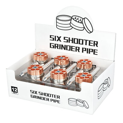 Six Shooter Aluminum Hand Pipe + Grinder - 4.5" 12ct - Headshop.com