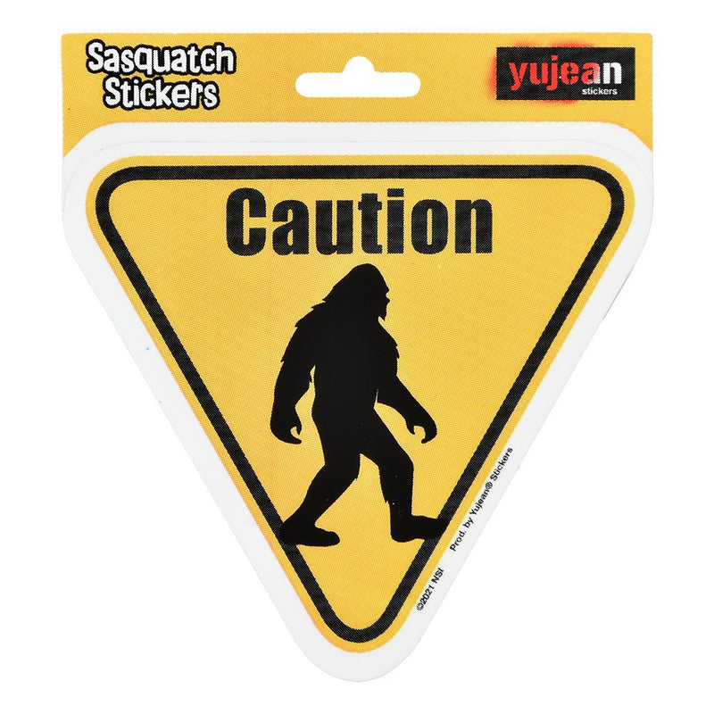 Caution: Bigfoot Road Sign Sticker - 4.75 x 4.25"