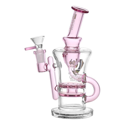 Diamond Glass Gold Ratchet Perc Recycler Water Pipe - 7.75" / 14mm F