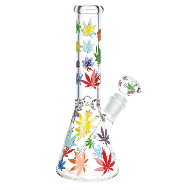 Rainbow Pride Leaf Beaker Glass Water Pipe - 10.25" / 14mm F - Headshop.com