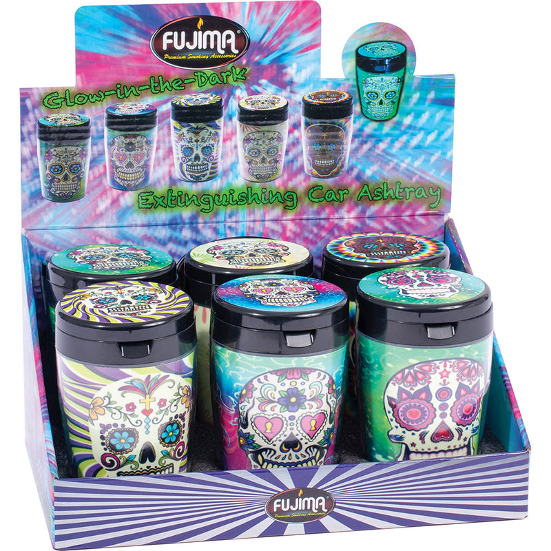 6PC DISP- Fujima Glow Car Ashtray W/ Lid - 4.5"/Asst - Headshop.com