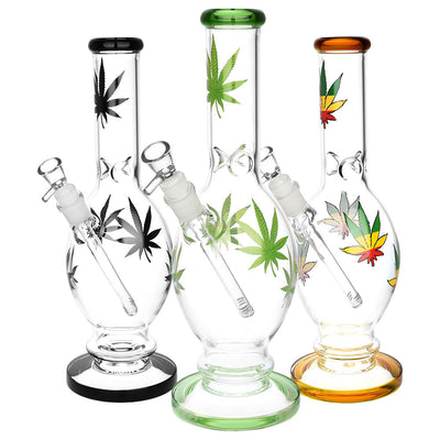 Hemp Leaf Egg Vase Water Pipe - 12" / 14mm F / Colors Vary - Headshop.com