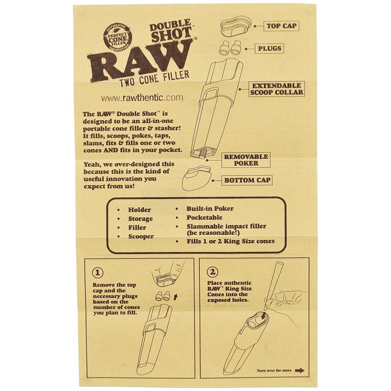 RAW Double Shot Two Cone Filler - King Size - Headshop.com