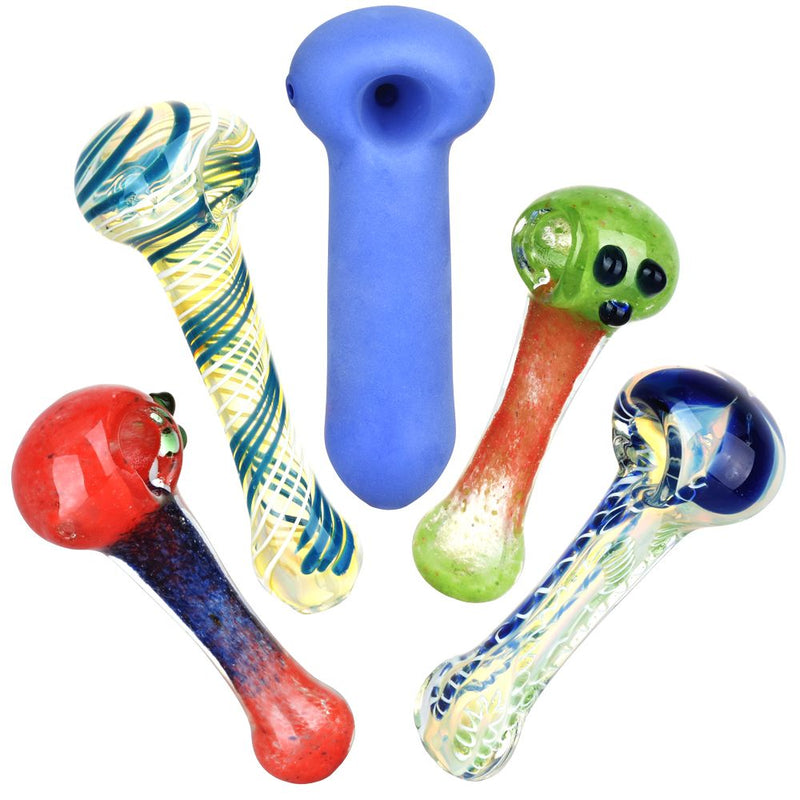 20CT BUNDLE - Eccentric Assortment Glass Spoon Pipes - 4.75" - 5.25" - Headshop.com