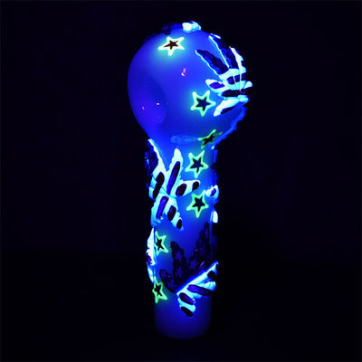 Patriot Leaf Glow In The Dark Glass Spoon Pipe - 5" - Headshop.com