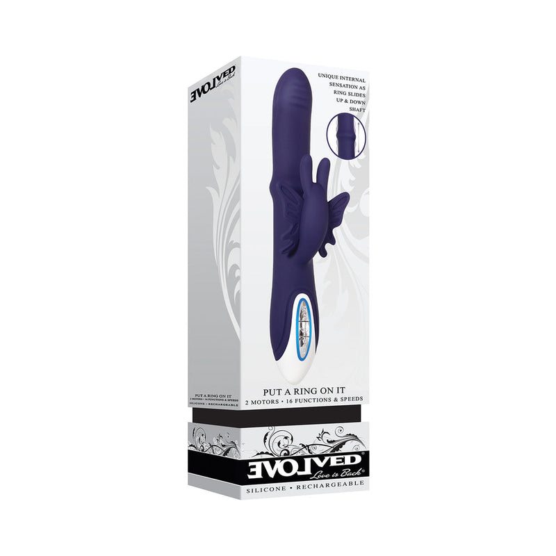 Evolved Put A Ring On It Rechargeable Silicone Dual Stimulator Blue