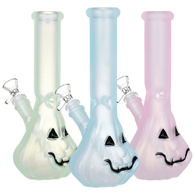 Glow In Dark Jack-O-Lantern Glass Water Pipe - 9.25" / 14mm F / Colors Vary - Headshop.com