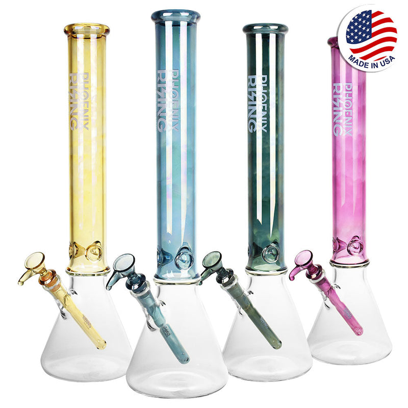 Phoenix Rising Metallic Top Beaker Water Pipe-18"/14mm F/Clrs Vry - Headshop.com