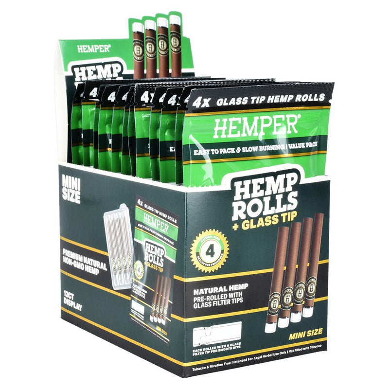 Hemper Hemp Rolls + Glass Tips | 12pk - Headshop.com