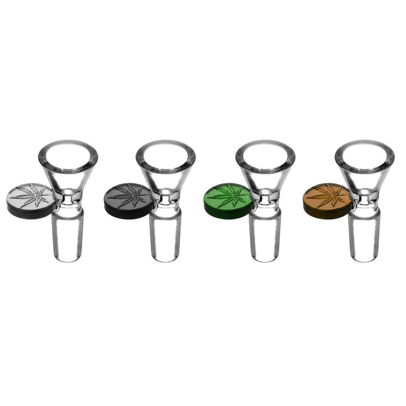 Herb Slide w/ Embossed Leaf Tab - 14mm Male / Colors Vary - Headshop.com