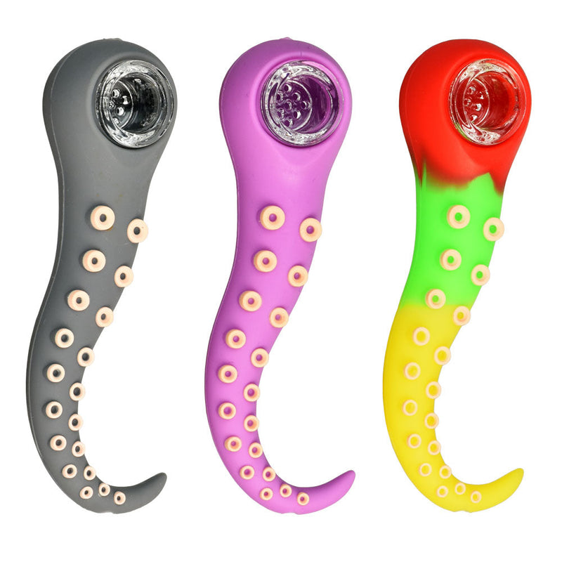 Tentacle Silicone Hand Pipe w/ Glass Bowl - 4.5"/Colors Vary - Headshop.com