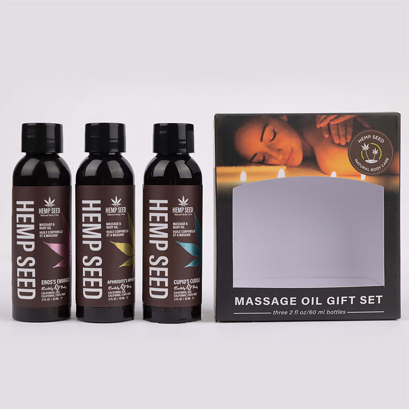 Earthly Body Hemp Seed Valentines Day 2024 Massage Oil 3-Piece Gift Set 2 oz. - Headshop.com