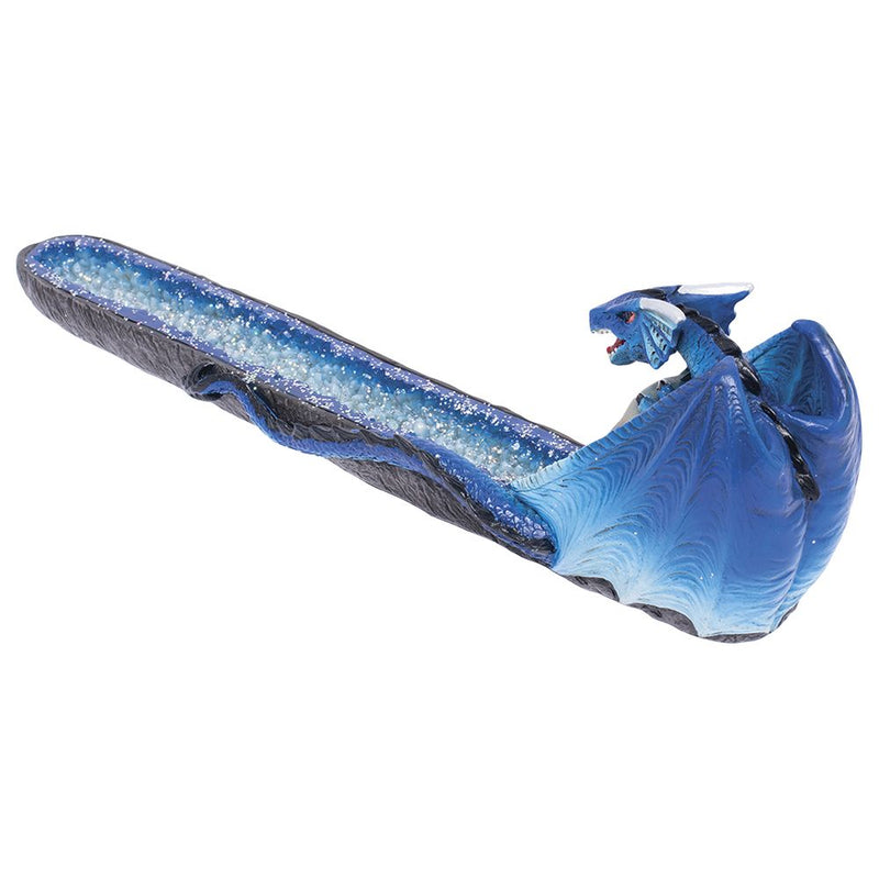 Fujima Blue Dragon on Skull Crystal Stick & Cone Polyresin Incense Burner - 11" - Headshop.com