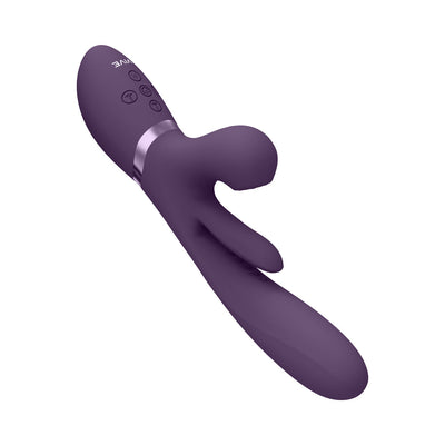 VIVE KURA Rechargeable Thrusting Silicone G-Spot Vibrator with Flapping Tongue and Pulse Wave Stimulator Purple