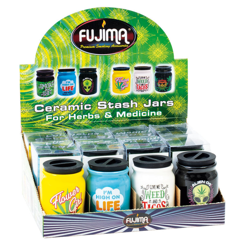 12PC DISP - Fujima Stash It! Ceramic Storage Jars - 3"/Asst - Headshop.com