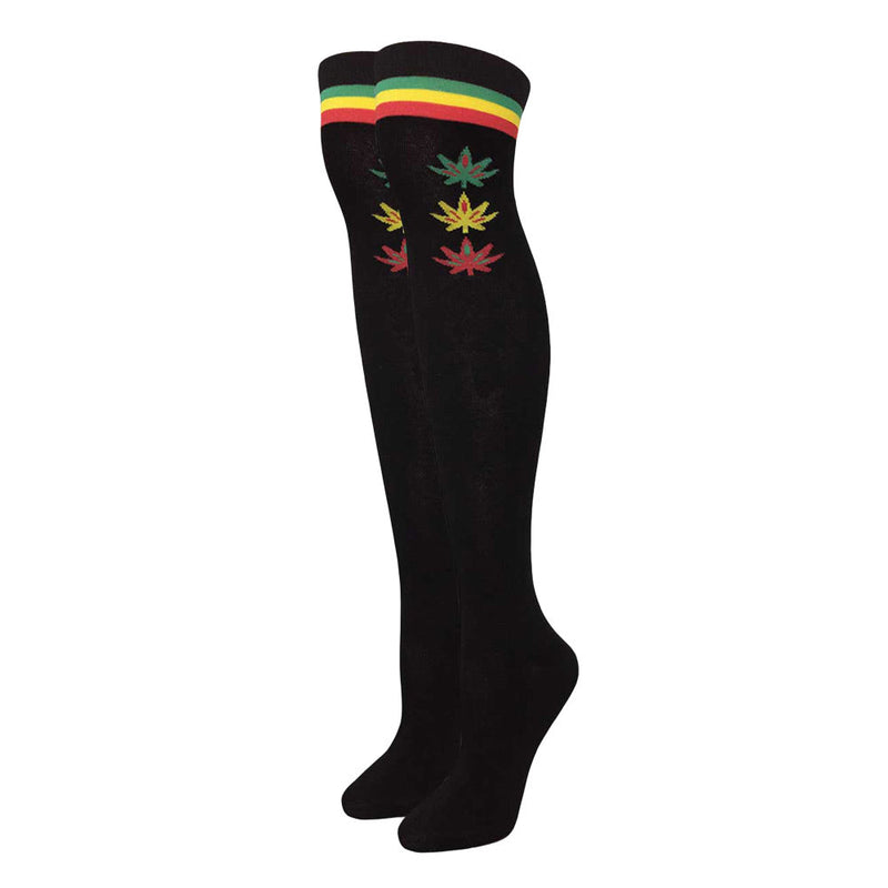 Julietta Three Rasta Leaves Over the Knee Socks - Headshop.com