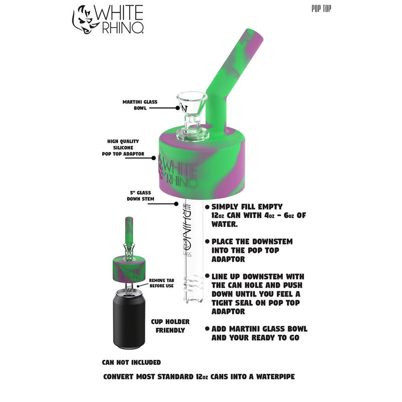 White Rhino Pop Top Can Water Pipe Adapter | 14mm F | 4ct Display - Headshop.com