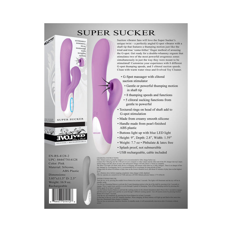 Evolved Super Sucker Rechargeable Thumping Suction Silicone Dual Stimulator Purple